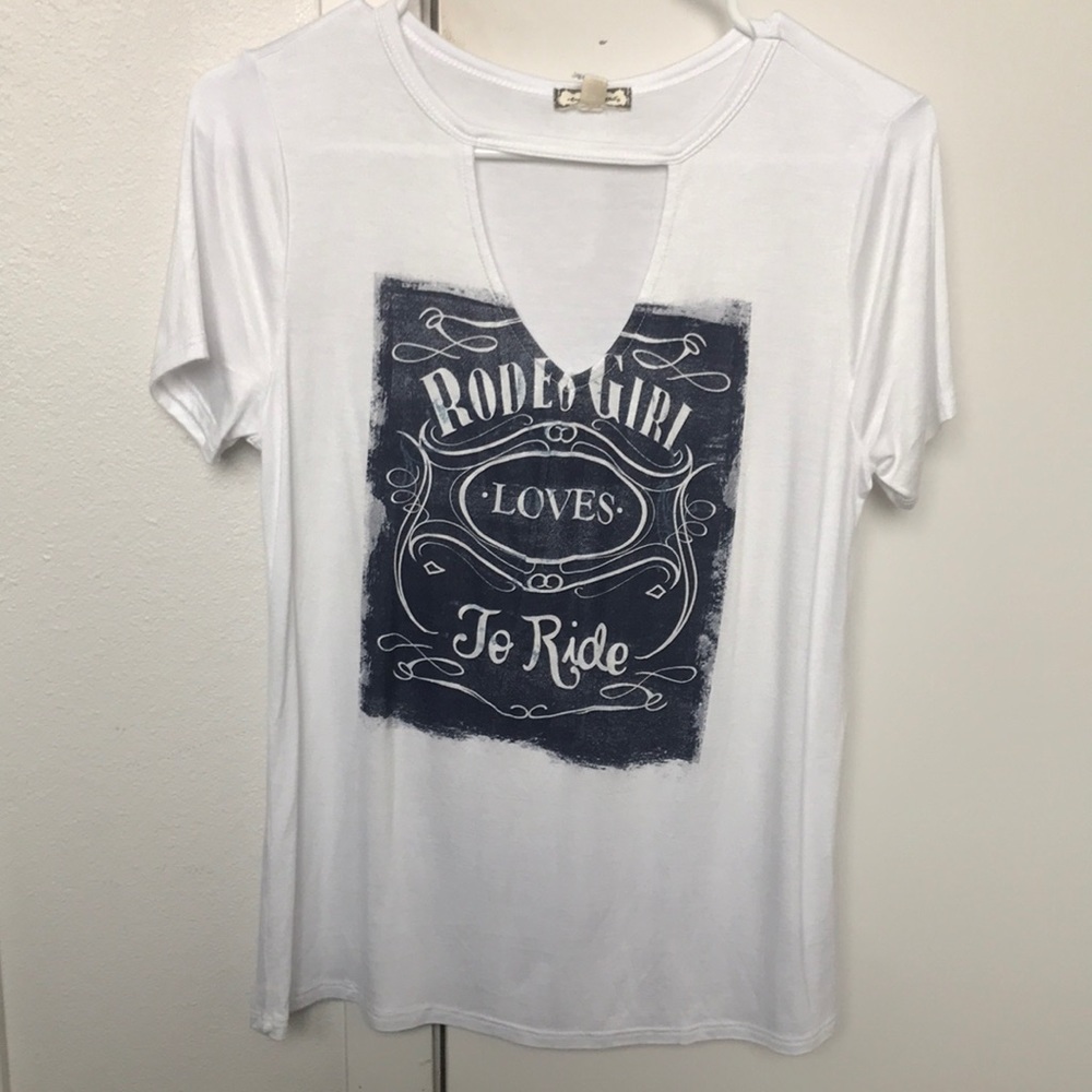 White “Rodeo Girl Loves to Ride” Cut Out T Shirt